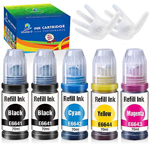 DOUBLE D T664 - Tinta compatible con Epson 664 T6641 T6642 T6643 T6644 para Epson EcoTank L355 L555 ET-2500 ET-2550 ET-2600 ET-2650 ET-3600 T-4500 ET-450 ET-450 550 EC. T-14000 ET-16500 (5 botellas).