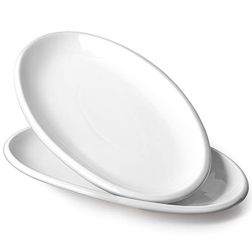 DOWAN Plato de Servicio,Juego de 2 Platos de Cena Ovalados,Vajilla Grande de Cerámica,Vajilla de Fiesta,Bandejas de Comida Horno para Carne de Pavo,Pescado,Aperitivos, Entrantes,Postre | Blanco