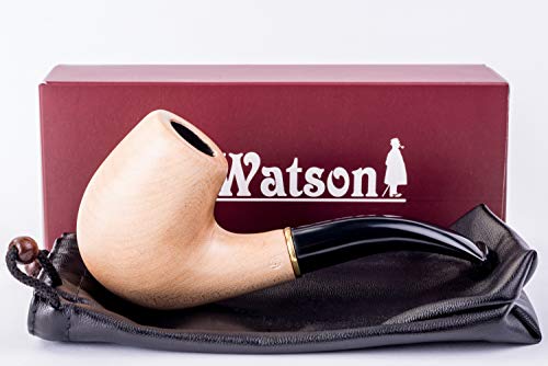 Dr. Watson - Pipa de Fumar de Madera del Tabaco, tallada a mano, se adapta al filtro de 9mm, viene con bolsa, en caja (Clásico, Blanca)
