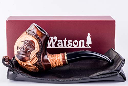 Dr. Watson - Pipa de Fumar de Madera del Tabaco, tallada a mano, se adapta al filtro de 9mm, viene con bolsa, en caja (Sherlock Holmes)