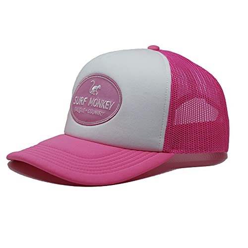 DRESSED IN MUSIC PLAY WITH ME Gorra Tipo Trucker - Visera Curvada - Talla única - Gorra Ajustable Snapback - Parche Bordado Surf Monkey - Diseño de 5 Paneles con Espuma (Naranja/Blanco)