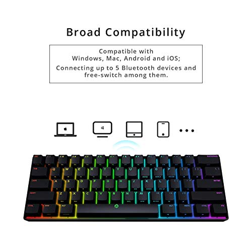 DREVO Seer MAX RGB Mini Teclado mecánico Bluetooth 5.1 y 2.4G de 61 Teclas, alámbrico e inalámbrico, Compatible con el Sistema operativo Windows/Mac,US Layout. (Gateron Azul Switch, Negro)
