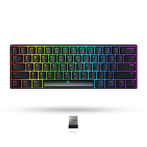 DREVO Seer MAX RGB Mini Teclado mecánico Bluetooth 5.1 y 2.4G de 61 Teclas, alámbrico e inalámbrico, Compatible con el Sistema operativo Windows/Mac,US Layout. (Gateron Azul Switch, Negro)