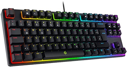 DREVO Tyrfing V2 Teclado Mecánico Gaming, 88 Key Distribución QWERTY Español, RGB retroiluminado Tenkeyless,con Programa Multimedia y Soporte de Software, Outemu táctil [Interruptor Azul, Negro]