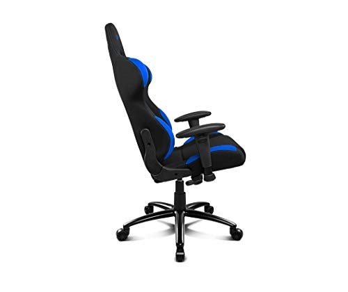 Drift DR100BL - Silla Gaming profesional, tela, reposabrazos 2D, piston clase 4, asiento basculante, altura regulable, respaldo reclinable, cojines lumbar y cervical, color negro/azul