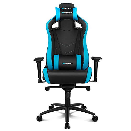 Drift DR500BL - Silla Gaming Profesional, polipiel, reposabrazos ajustable 4D, piston clase 4, sistema balanceo, altura regulable, respaldo reclinable, cojines lumbar y cervical, color negro/azul