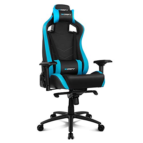 Drift DR500BL - Silla Gaming Profesional, polipiel, reposabrazos ajustable 4D, piston clase 4, sistema balanceo, altura regulable, respaldo reclinable, cojines lumbar y cervical, color negro/azul