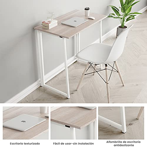 Dripex Mesa Escritorio Plegable, Mesa Ordenador, Compacto sin ensamblaje, Mesa de Estudio Plegable para Casa Oficina, Escritorio para computadora Manualidades, Color Madera, 80 x 45 x 74 cm
