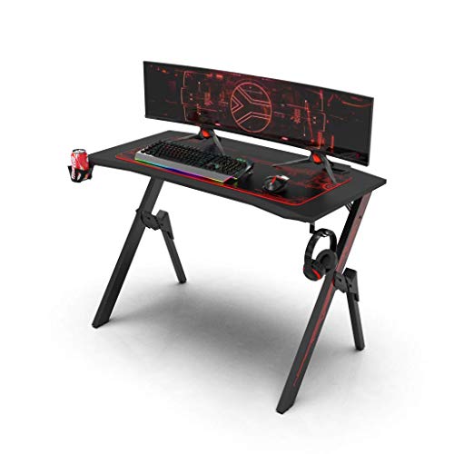 Dripex Mesa Gaming 110x55x75 cm, Mesa para Juegos, Escritorio Juegos con Gran Superficie de Fibra Carbono, Soporte Bebidas, Gamepad Auriculares