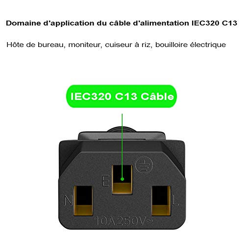 DTK 1,8M IEC320 C13 H05VV-F 3 * 0.75mm² Cable de Alimentación para Dispositivos Frescos Impresora, PC, Monitor, Televisión, Proyector, PS3 PS4 Pro, Equipo de DJ,Cable IEC Negro de 3 Pines