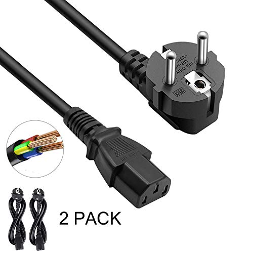 DTK Cable de Alimentación (2 Piezas) 1,2M IEC320 C13 H05VV-F para Impresora, PC, Monitor, Televisión, Proyector, PS3 / PS4 Pro, Equipo de DJ,Cable IEC Negro de 3 Pines