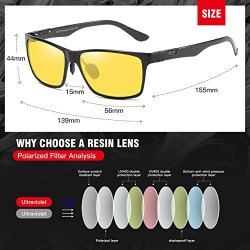 Duco Gafas de conducción nocturna para hombres y mujeres con marco de fibra de carbono Visión nocturna Gafas que conducen antirreflejos gafas de contraste polarizadas 8206