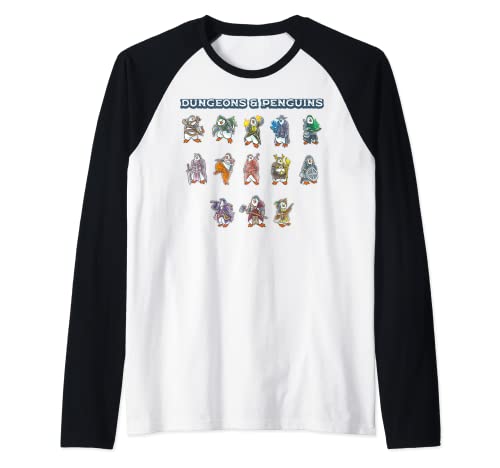 Dungeons and Penguins Nerdy Penguin Nerd Geek RPG Dice Game Camiseta Manga Raglan