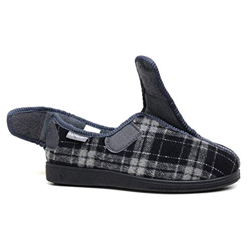 Dunlop Pantuflas cómodas ajustables para hombre con cierre táctil, tallas 6-12, Cuadros grises, 46 EU