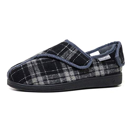 Dunlop Pantuflas cómodas ajustables para hombre con cierre táctil, tallas 6-12, Cuadros grises, 46 EU