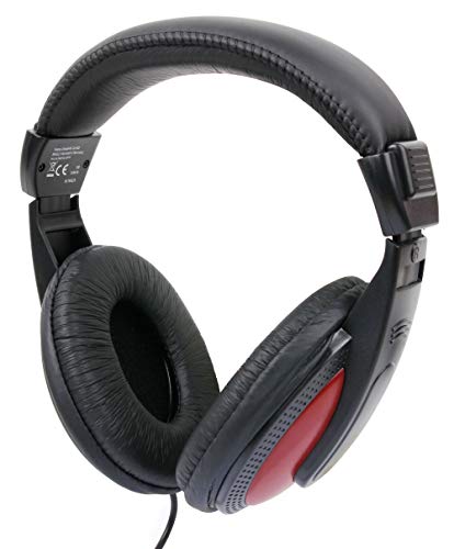 DURAGADGET Auriculares De Diadema Compatible con Portátil MSI Raider GE73VR 7RF-258XES - Negro Y Rojo - con Cable De 2 Metros Y Conexión Jack De 3.5mm