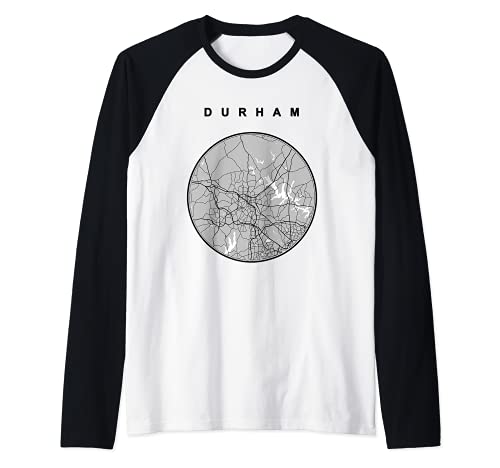 Durham NC City Mapa Art Durham Carolina del Norte Mapa Camiseta Manga Raglan
