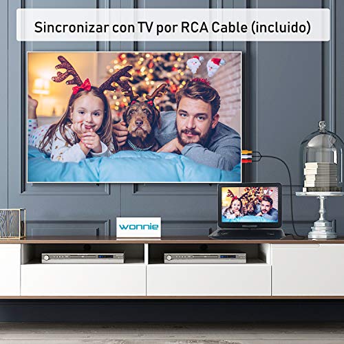 DVD Portátil 15.5" para Niños, WONNIE Reproductor de DVD para Coche en Viaje, Pantalla Giratoria, 6 Horas Batería Recargable, Soporta SD/USB, Sincronizar con TV, con Soporte de Reposacabeza