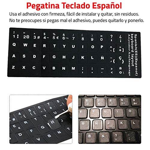 E-NUC Adhesivo Teclado Español (Letras de Botón, Impermeable, Resistente, para Portátiles, Ordenadores de Mesa, Fácil de Despegar y Pegar) - Negro