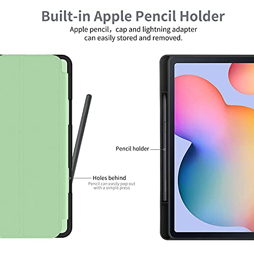 EasyAcc Funda compatible con Samsung Galaxy Tab S6 Lite 2020 con cristal blindado, ultrafina, con función atril, piel sintética, para Tab S6 Lite 10,4 pulgadas SM-P610N/P615N, verde