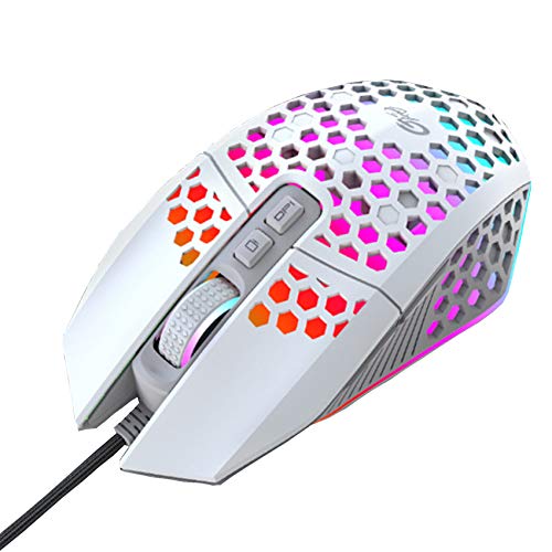 EasyULT Ratón Gaming con Cable, Ratón programables Iluminación RGB, 8000 dpi, 6 dpi Ajustable, Ultraligero Revestimiento Tipo Panal de Abeja(Blanco)