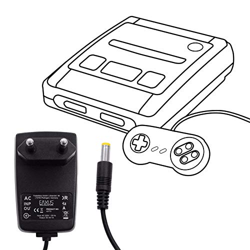 Eaxus® Fuente de alimentación adecuada para SNES y NES - Cable de alimentación / Cable de carga compatible con cualquier Super Nintendo y Nintendo Entertainment System [Nueva versión].