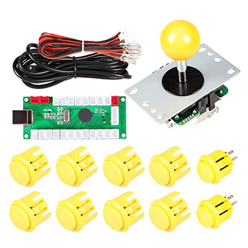 EG STARTS 1 jugador Arcade DIY Kit Codificador USB a PC Arcade Joystick Botones para USB MAME Juego de PC DIY y Raspberry Pi Retro Controller Parts (Amarillo)