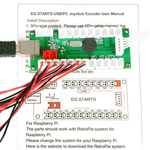 EG STARTS Zero Delay Arcade DIY Handle Kit Parts USB Encoder to PC Juegos 5 Pines Joystick + 24mm 30mm Botones pulsadores para Arcade Cabinet Mame & Raspberry pi 2 3B Model Project (Verde)