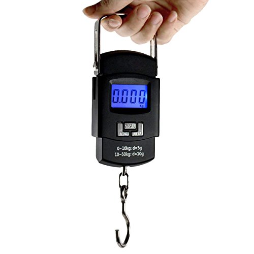 Eidyer Báscula Digital Básculas de Equipaje Escala de Pesca de Pantalla LCD10g~50kg,Viaje Portátil Báscula de Gancho de Medición para Pesar Maletas, Viajes,Cocina, Pesca y Caza