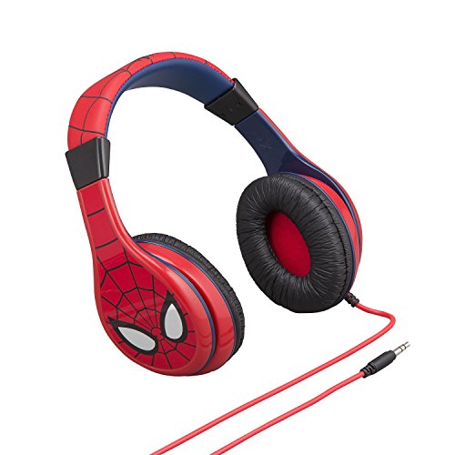 eKids Spiderman - Auriculares para niños (Control de Volumen, diseño Cara de Spiderman) Color Rojo y Azul