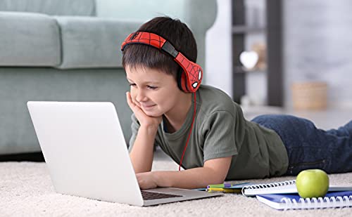 eKids Spiderman - Auriculares para niños (Control de Volumen, diseño Cara de Spiderman) Color Rojo y Azul