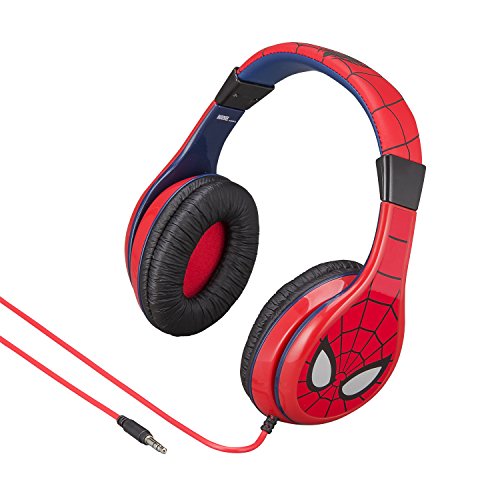 eKids Spiderman - Auriculares para niños (Control de Volumen, diseño Cara de Spiderman) Color Rojo y Azul