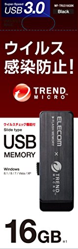 Elecom USB flash drive 16GB USB3.0 Trend Micro anti-virus software installed [Black] MF-TRU316GB (Japan Import)