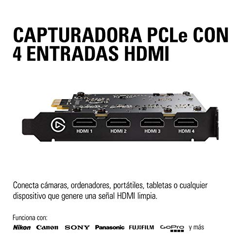 Elgato Cam Link Pro - capturadora de cámara PCIe, 4 entradas HDMI, 1080p60 Full HD, 4K30, Multiview, streaming, videoconferencias, OBS, Zoom, etc.