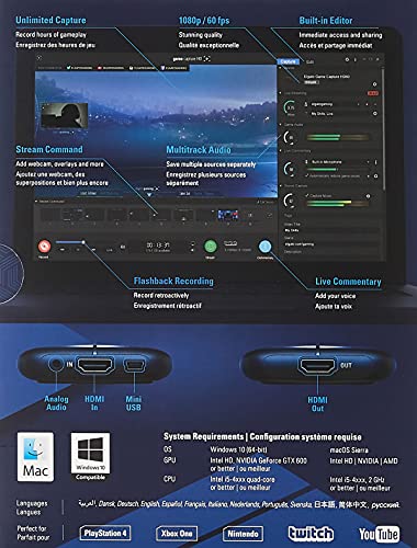 elgato Game Capture HD60 - Capturadora de juegos (Xbox 360, PlayStation o Nintendo) con una imagen a 1080p y 60 fps, Negro