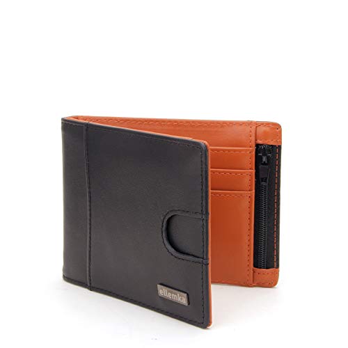 Ellemka - Billetera Hombre Slim | Cuero Autentico Bisonte Búfalo RFID | Cartera Tarjetero | Serie MZM Modelo VABB Caja Regalo - Bi-Color Piel color Negro Naranja