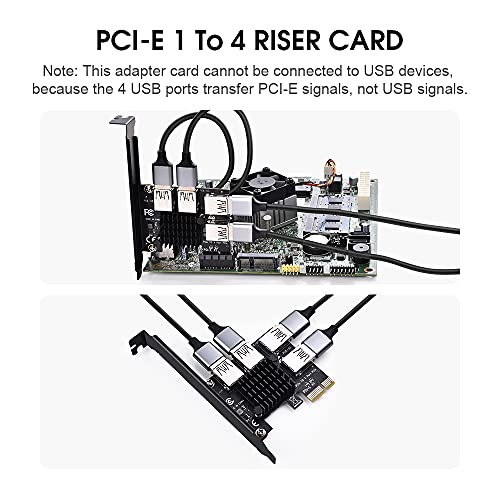ELUTENG PCIe Riser PCIe 1 a 4 Puertos Tarjeta PCI-E 1X a 4 USB 3.0 Tarjeta Vertical PCI-e Adaptador con Disipador de Calor Grande Admite PCIE X1 / X4 / X8 / X16 para Minería de Bitcoin