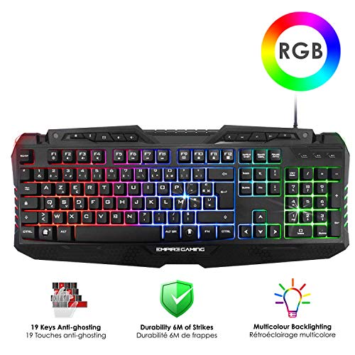 EMPIRE Gaming Armor S-100 Pack Gamer 4 en 1 RGB – Teclado RGB AZERTY anti-Ghosting – Micro auriculares RGB – Ratón RGB 6400 DPI – Alfombrilla de ratón – PC PS4 PS5 Xbox One Mac
