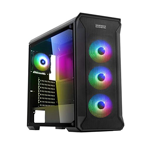 EMPIRE GAMING – Caja PC Gamer Darkwitcher ARGB Torre Mediana ATX – Frontal Metal Mesh y Pared Lateral de Vidrio Templado – 4 Ventiladores 5 Voltios PWM LED RGB direccionables 120 mm