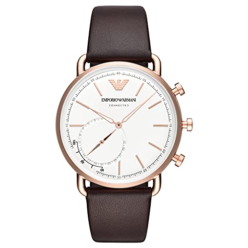 Emporio Armani - Smartwatch híbrido Conectado con Correa de Piel Negra para Hombre ART3029