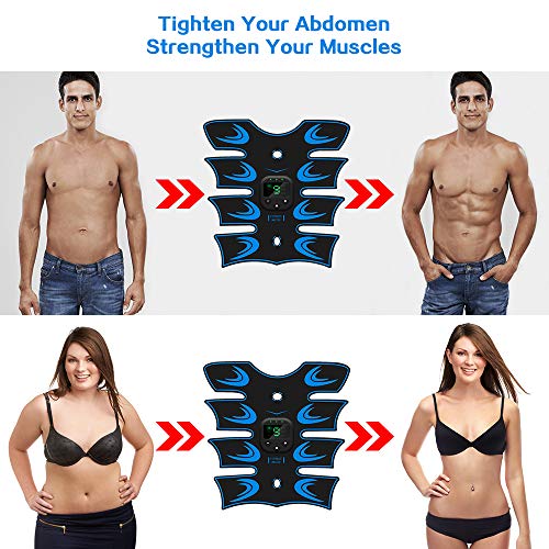 EMS Electroestimulador Muscular Abdominales, Estimulación USB Recargable ABS Trainer para Abdomen/Brazo/Piernas/Cintur (Blue)