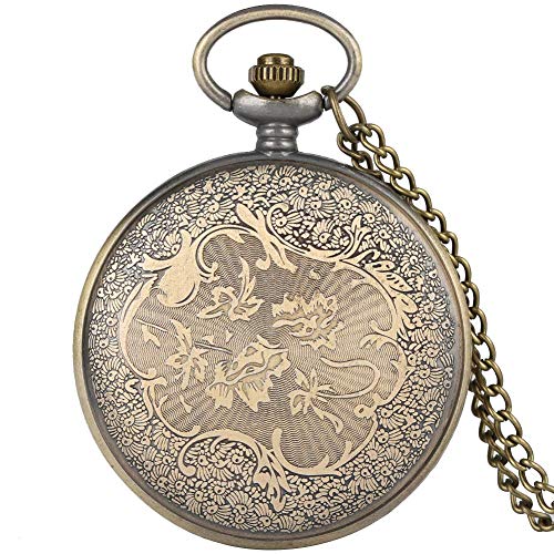 Encantador reloj bolsillo con diseño pavo real ahuecado hombres, generosos grandes números árabes relojes bolsillo con esfera hombres, reloj colgante cadena delgada bronce vintage como regalo del dí