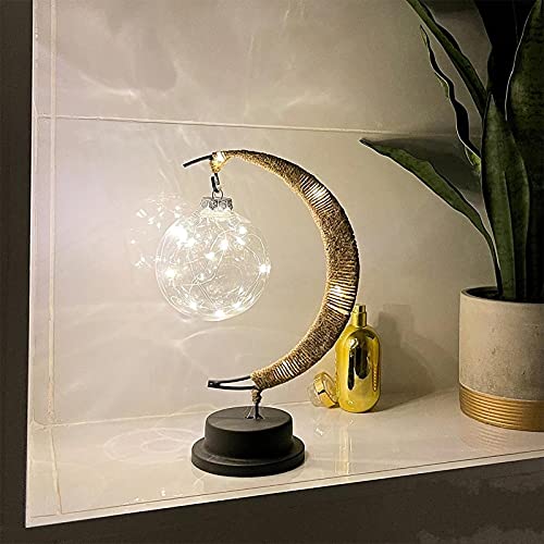 Enchanted Lunar Lamp, LED Star Moon Light Lámpara Colgante Moon Lámpara Memorial Night Light Galaxy Lámpara, Hecho A Mano Cuerda De Cáñamo Sepak Takraw Lámpara Para Decoraciones De Bares En El Hogar