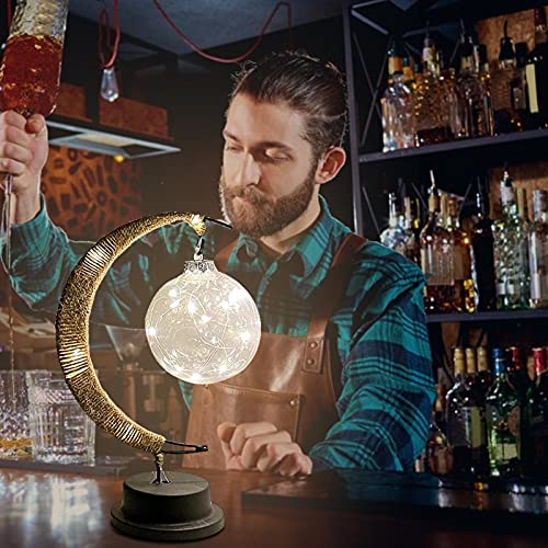 Enchanted Lunar Lamp, LED Star Moon Light Lámpara Colgante Moon Lámpara Memorial Night Light Galaxy Lámpara, Hecho A Mano Cuerda De Cáñamo Sepak Takraw Lámpara Para Decoraciones De Bares En El Hogar