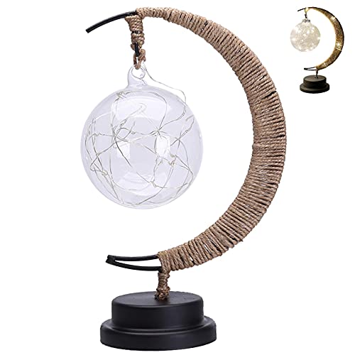 Enchanted Lunar Lamp, LED Star Moon Light Lámpara Colgante Moon Lámpara Memorial Night Light Galaxy Lámpara, Hecho A Mano Cuerda De Cáñamo Sepak Takraw Lámpara Para Decoraciones De Bares En El Hogar