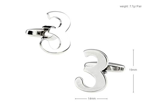 Epinki Gemelos para Hombre Plata Número 3 Gemelos Clásico Gemelos Boda Negocio