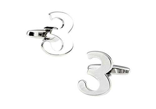 Epinki Gemelos para Hombre Plata Número 3 Gemelos Clásico Gemelos Boda Negocio