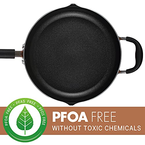 EPPMO Juego 12 Piezas Baterías de Cocina Antiadherentes(Ollas, Sartenes ,Cacerola y Otros Utensilios)con Boquillas, Aluminio Reforzado sin PFOA Apta para Todo Tipo de Cocinas Incluso Inducción,Cobre