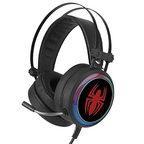 ERT GROUP Auriculares Spiderman, Auriculares para Juegos con micrófono, Auriculares supraaurales con Diadema Ajustable, Auriculares USB de 2,2 m, Auriculares LED con diseño Marvel