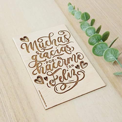 ES - Tarjeta de madera "gracias por hacerme tan feliz", regalos de san valentin, aniversario, tarjeta de amor, tarjeta para novios, novias, cumpleaños